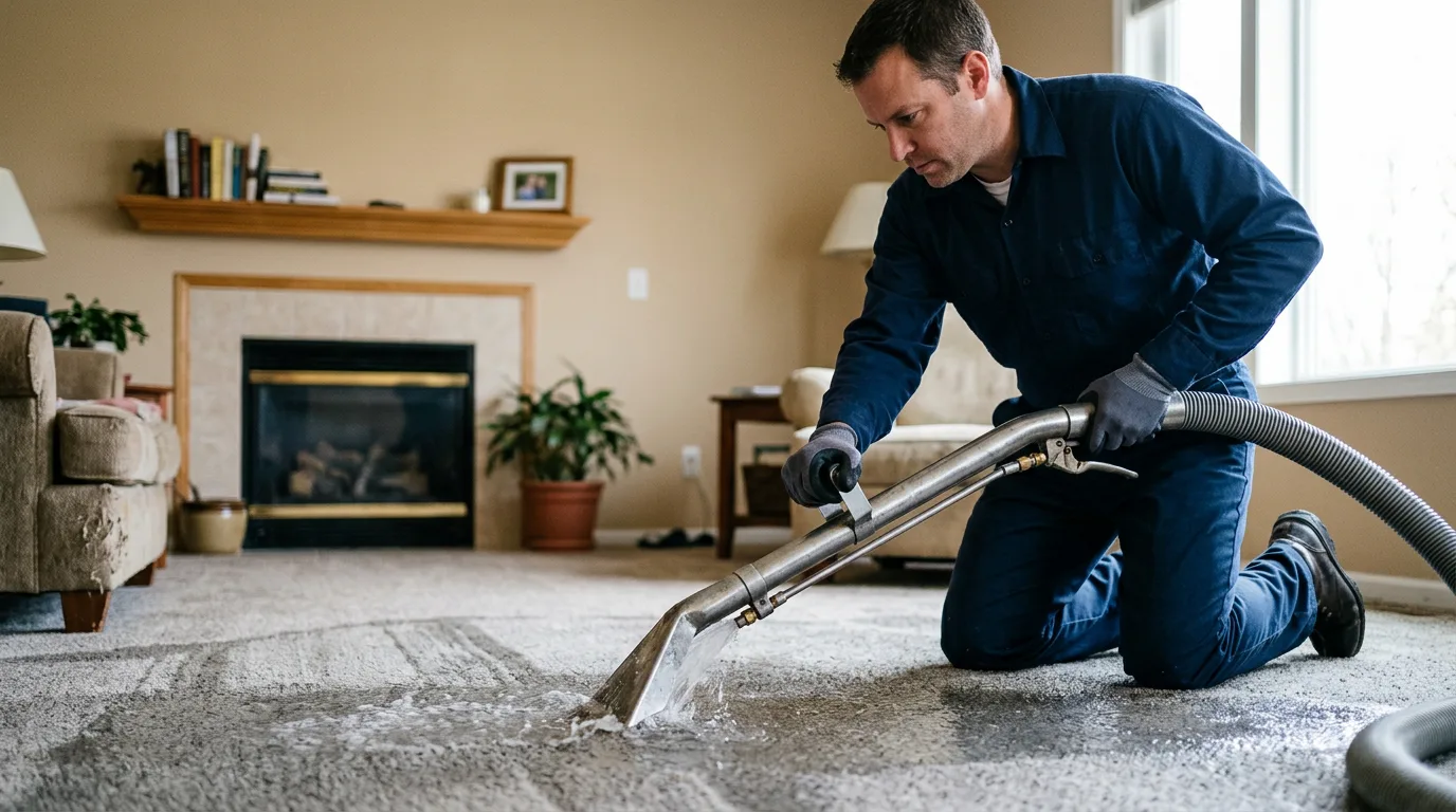 Water damage restoration technician working near Midway, KY